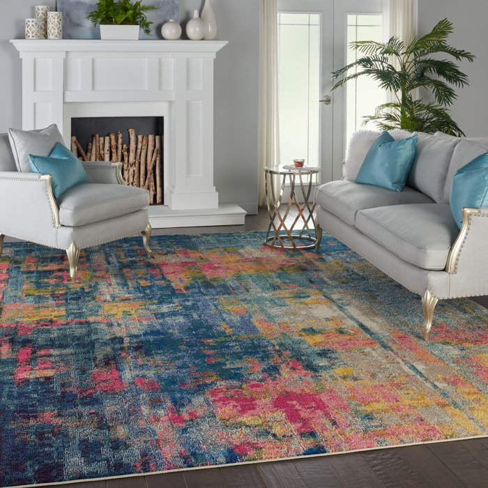 Ivy Bronx Velva Performance Blue/Yellow/Pink Rug & Reviews Wayfair